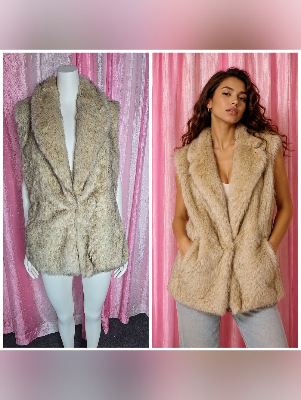 Sanctuary Tan Stunning Mink Faux Fur Vest Size Large